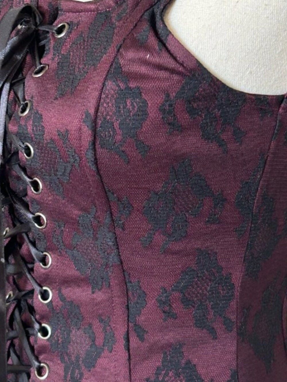 Social Collision Womens Sz M Lace Up Back Zip Corset Top Red Black Burlesque - Picture 5 of 14